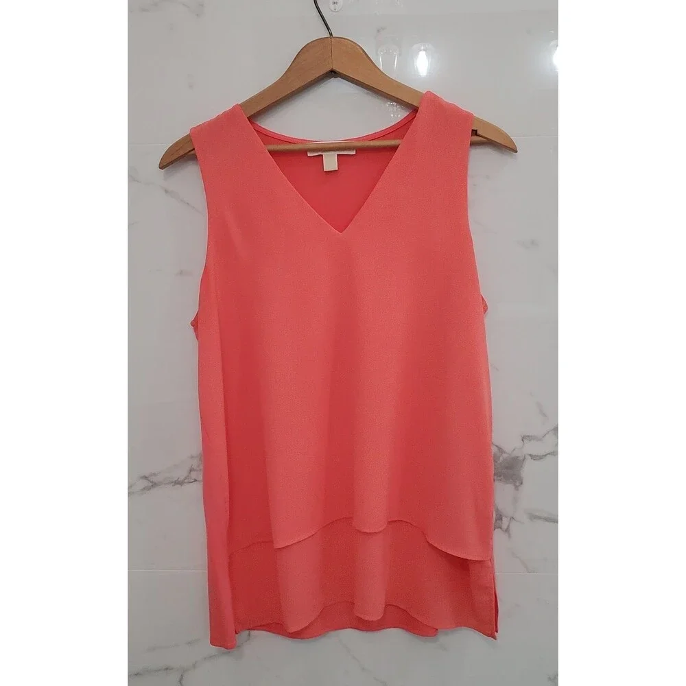 Michael Kors Women's Layered Bottom Blouse Size L Peach Pink Orange